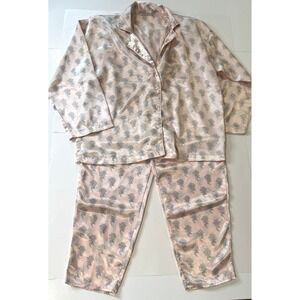 Vintage Lingerie Cacique Womens Floral Satin Pajama Set Size L Coquette Feminine
